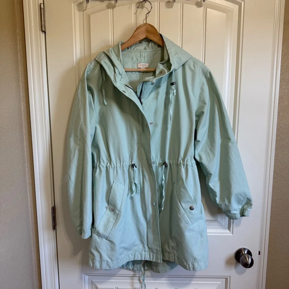 J Crew Women's Hooded Anorak Utility‎ Jacket, Drawstring Waist, Spring Coat - Picture 2 of 8
